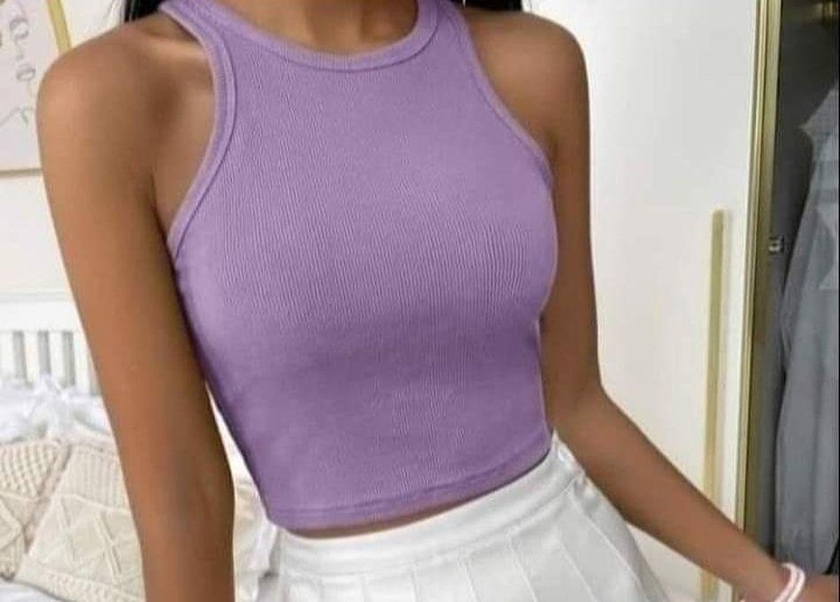 Women's T-shirt Made Of Ribbed Cotton - Violet