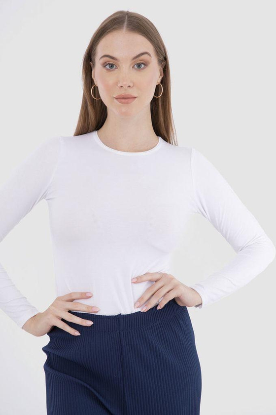 Carina Woman White Viscose Long Sleeves Round Neck T-Shirt