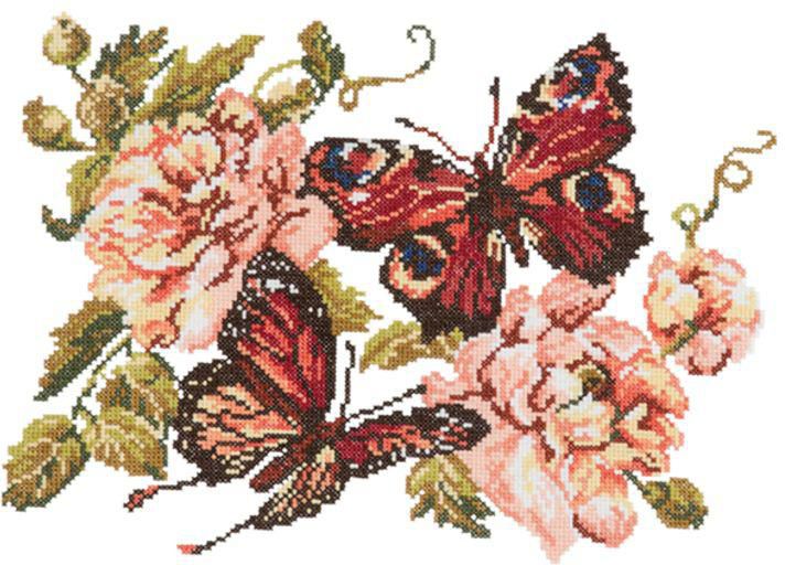 Sewing Cross-Stitch Kit Peonies And Butterflies Pattern Multicolour