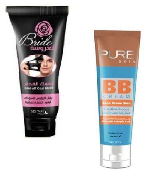 My Way Peel Off Coal Mask -100 Ml + Pure Skin BB Cream - Acne Prone Skin Medium Color- 30gm