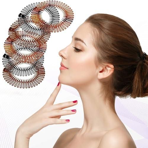 Duomama Stretch Hair Comb Set - 6-Piece Circular Stretch Combs Headband for Women and Girls - Flexible Plastic Hairband Holder - Sports Hair Accessories - Black, Coffee, Tortoise Shell