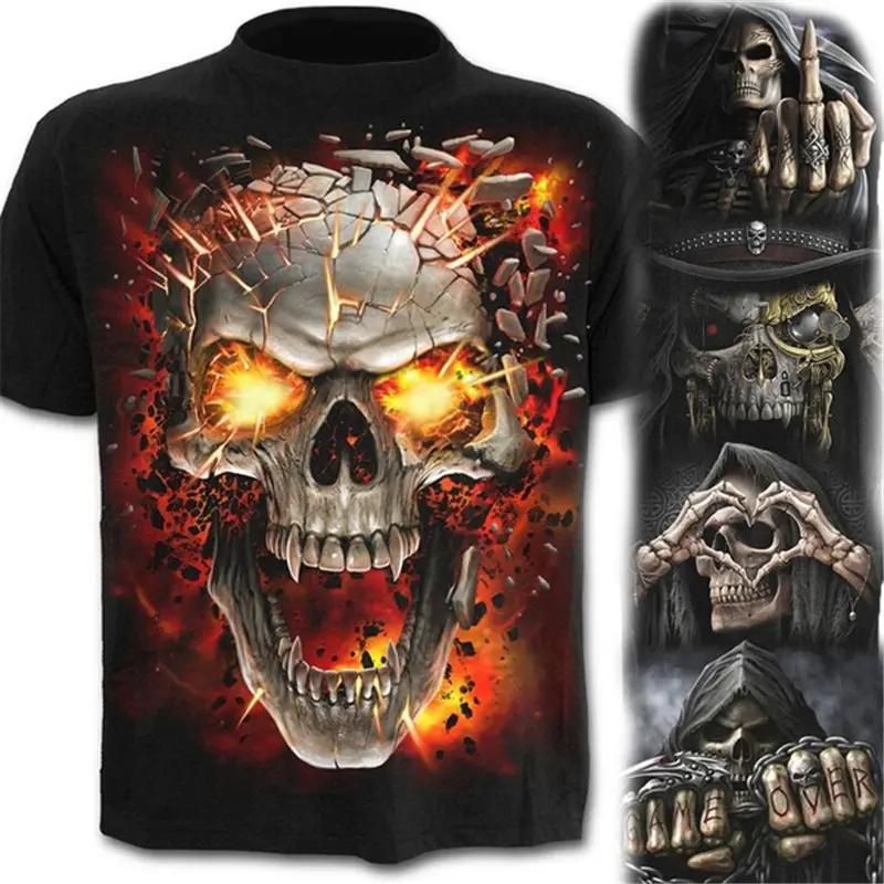 Summer Men's Fashion Skull Printed 3d T Shirt Short Sleeve O-neck Funny Gothic Death God Tops