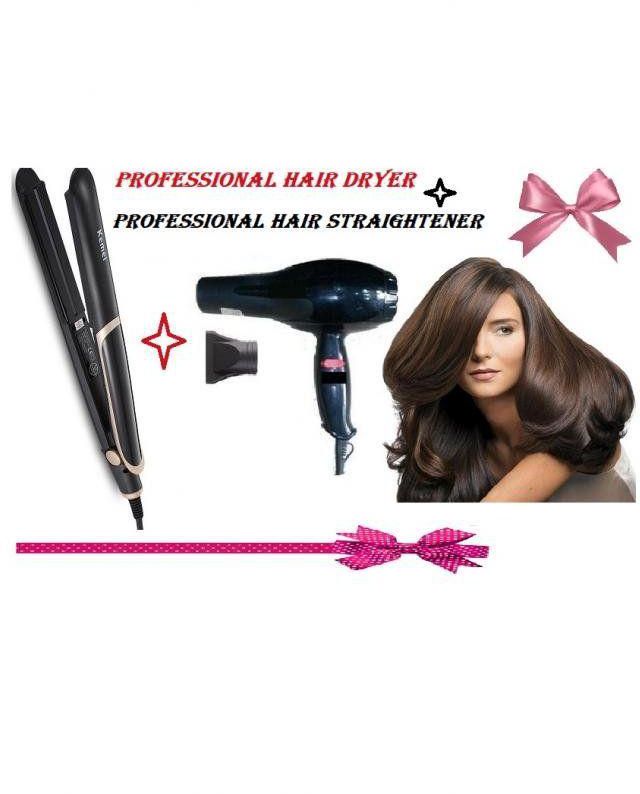 Kemei Km-2219 Professional Hair Straightener + Hair Dryer - Black