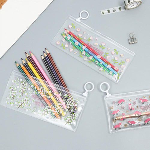1Piece Storage Pencil Bag Transparent Letter Print Versatile Durable Pencilcase Pencil Case