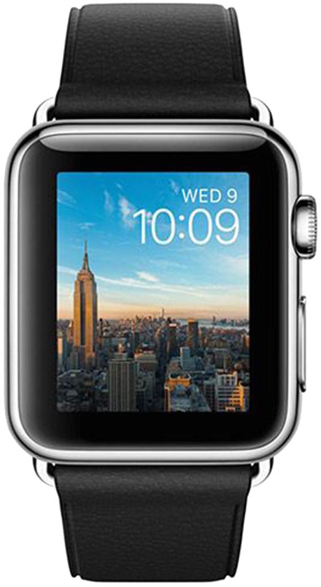 Apple Unisex 38mm Stainless Steel Touch Screen Black Leather Smartwatch