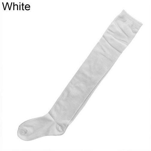 Sanwood Women's Girls' Sexy Solid Color Over The Knee Cotton Blend Stockings Thigh Highs-White