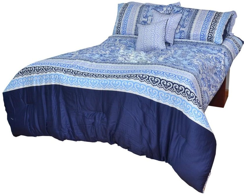 Blue Pottery S King Comforter S/ 6 Pcs - Blue