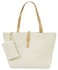 حقيبة تسوّق بتفاصيل خياطة/ حقيبة يد واسعة مع حقيبة صغيرة أبيض