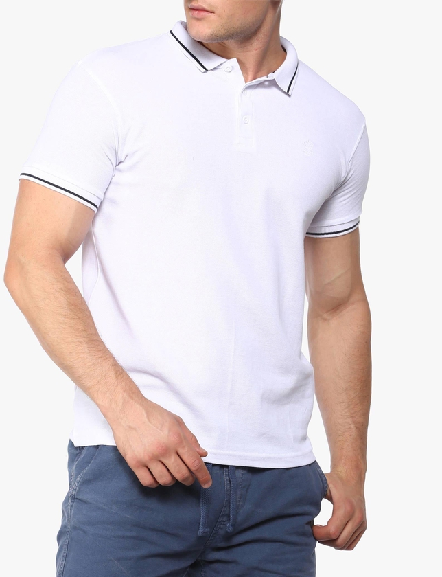 White Stripe Detail Polo Shirt