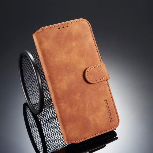 DG.MING Retro Oil Side Horizontal Flip Case For IPhone XR, With Holder & Card Slots & Wallet (Brown)