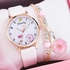 Gaiety Brand 2pcs Set Bracelet Watch For Women Unique Cartoon Pattern Pink Girls Watch Fashion Leather Ladies Clock Reloj Mujer