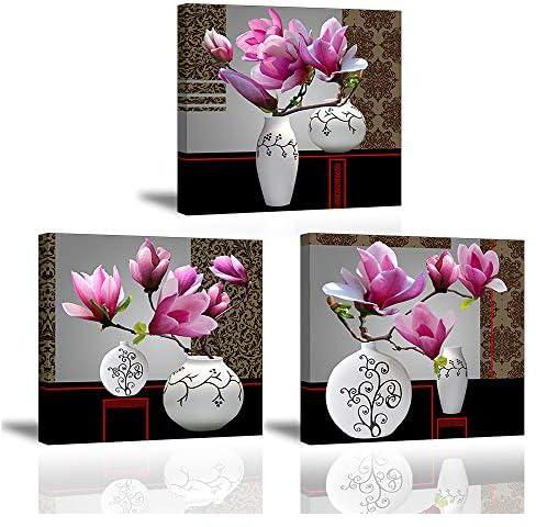 Piy Painting Elegant Wall Art Paintings, 3 Panel Elegant Orchid Canvas painting - Full Bloom Flowers, Prints on Canvas Pictures with Frame Ready Hang Decorative Arts for Bedroom Birthday Gift 30x30CM