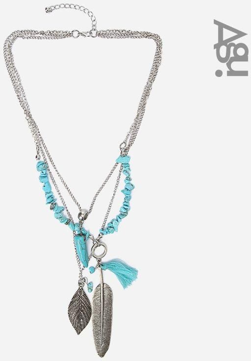 Agu Feather Necklace - Silver & Turquoise