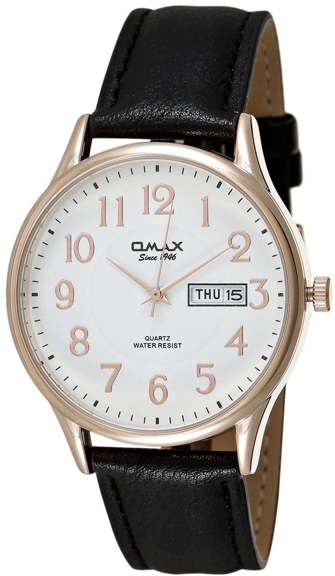 Omax Men's White Dial Leather Band Watch - SCZ0136B13