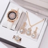 ZAVIFY 5 PCS Set Luxury Watch Women Ring Necklace Earring Rhinestone Fashion Wristwatch Casual Ladies Watches Set Clock (GRAY)