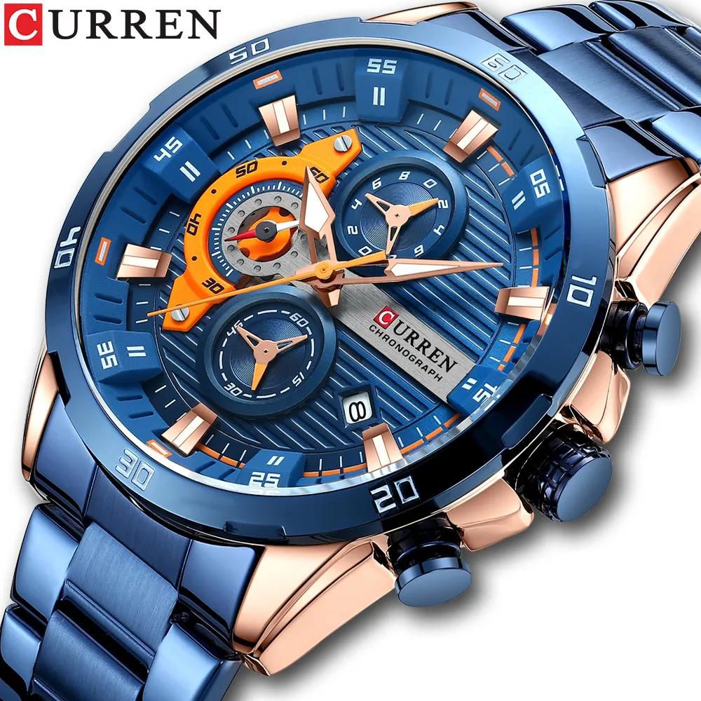 CURREN New Chronograph Men Watches for Sport Casual Stainless Steel Luminous Wristwatches for Male Creative Design Quartz Clock