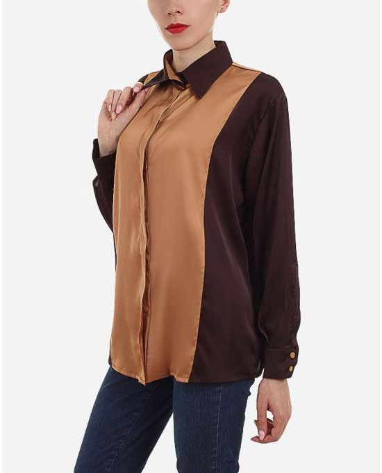 Femina Bi-tone Satin Shirt - Brown & Beige