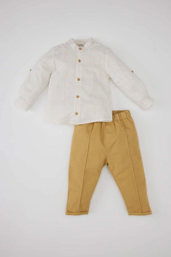 Defacto Baby Boy Striped Poplin Shirt Trousers 2 Piece Set