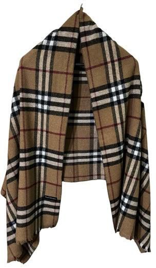 Plaid Check/Carreau/Stripe Pattern Winter Scarf/Shawl/Wrap/Keffiyeh/Headscarf/Blanket For Men & Women - XLarge Size 75x200cm - P02 Camel