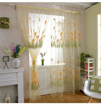 Floral Printed Window Curtain Yellow