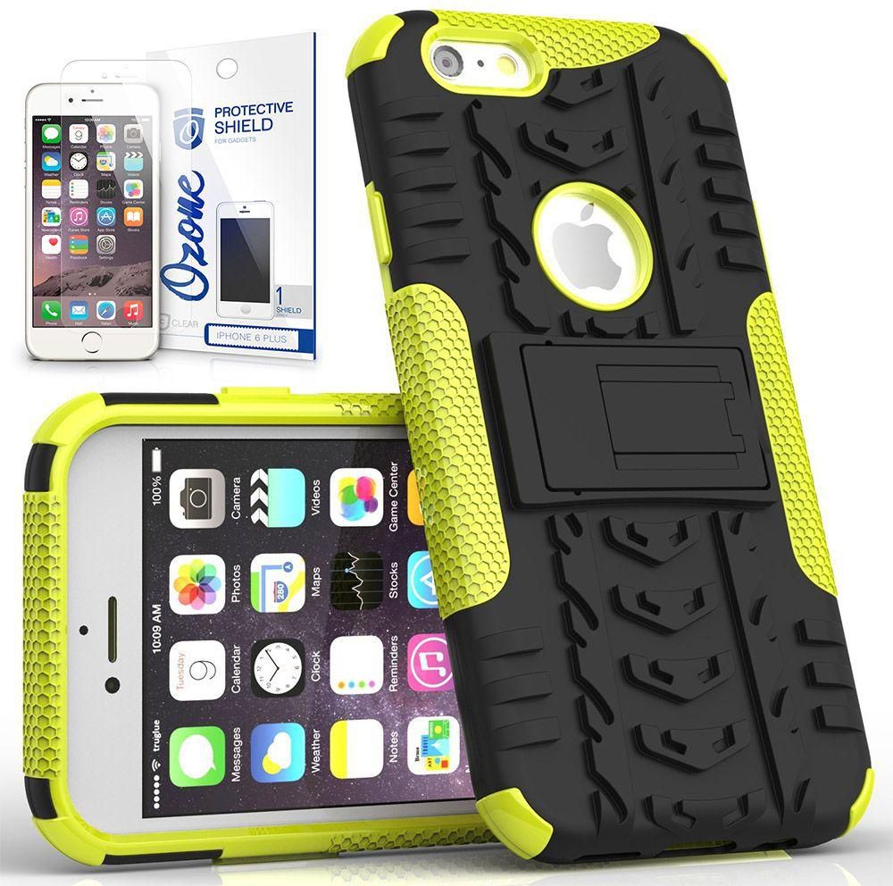 Heavy Duty Tire Design Tough Shockproof Rugged Hybrid Case Cover for Apple iPhone 6 Plus -Green