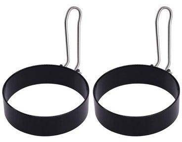 2-Piece Round Egg Cooker Ring Set Black/Silver