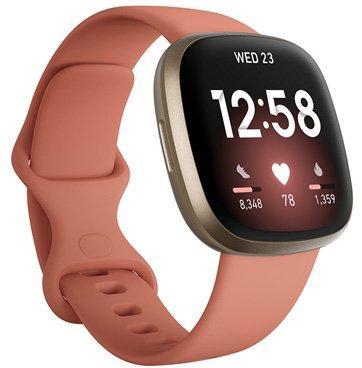 Fitbit Versa 3 Smart Watch Clay Soft Gold Aluminum case, Pink