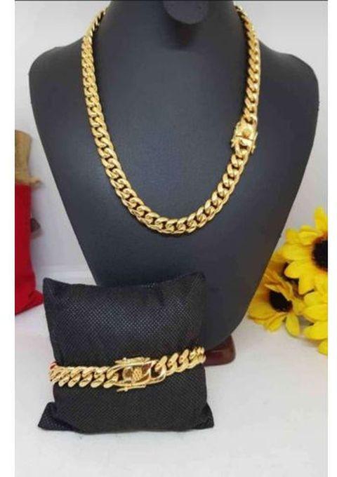 Top Quality Set Of Full Steel Cuban Necklace And With Hand Chain (Best Quality)
