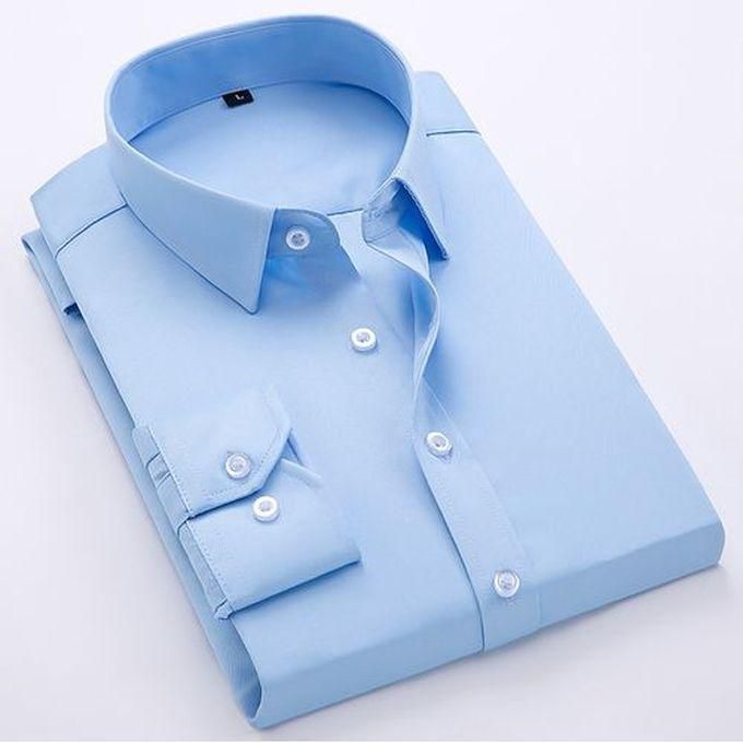 Men's Corporate Quality Formal Office Plain Long Sleeve Shirt - BLUE