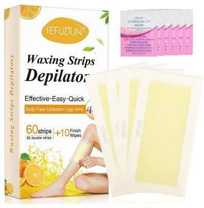 Wax Strips For Body Face Underarm Legs And Arms Hair Removalwax Hair Removal Strips With Natural Oranges Formula For Bikini Women(60 Srtips+10 Finish Wipes)