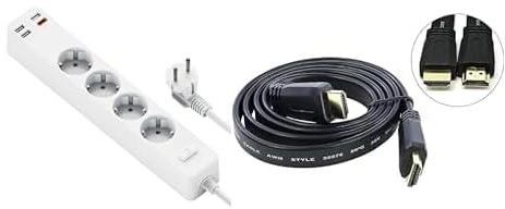 TV Essential Bundle (WIWU PD20W U01EU Smart Power Strip with 4 Outlets and 3 USB Ports, EU Plug - White + HDMI CABLE 2M SONY NEW)