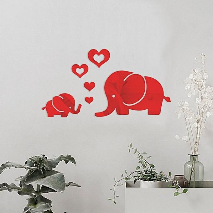 Kawaii Cartoon Elephant Removable Wall Decal Sticker DIY 3D Acrylic red