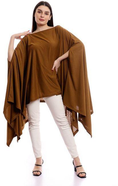 Kady Solid Loose Fit Elbow Sleeve Poncho - Camel