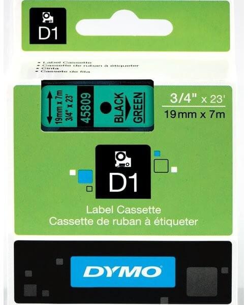 Dymo 45809, D1 Tape,19mm x 7m, Black on Green