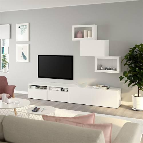 Modern TV Unit with wall shelves, White - TV31