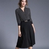 Generic Women Vintage 3/4 Sleeve Fashion Stripe Patchwork Black Long Dress Elegant Vestidos Casual V-neck Party Dresses