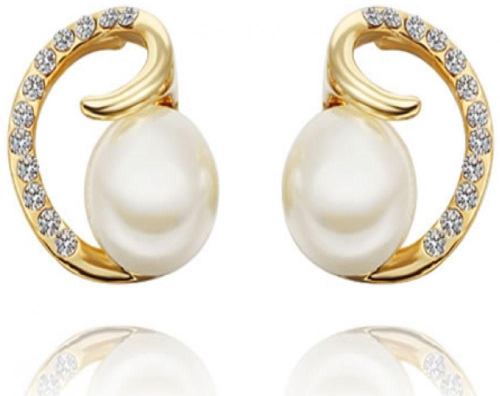 18k Yellow Gold Plated Earrings with Austrian crystals,Cultured Pearl