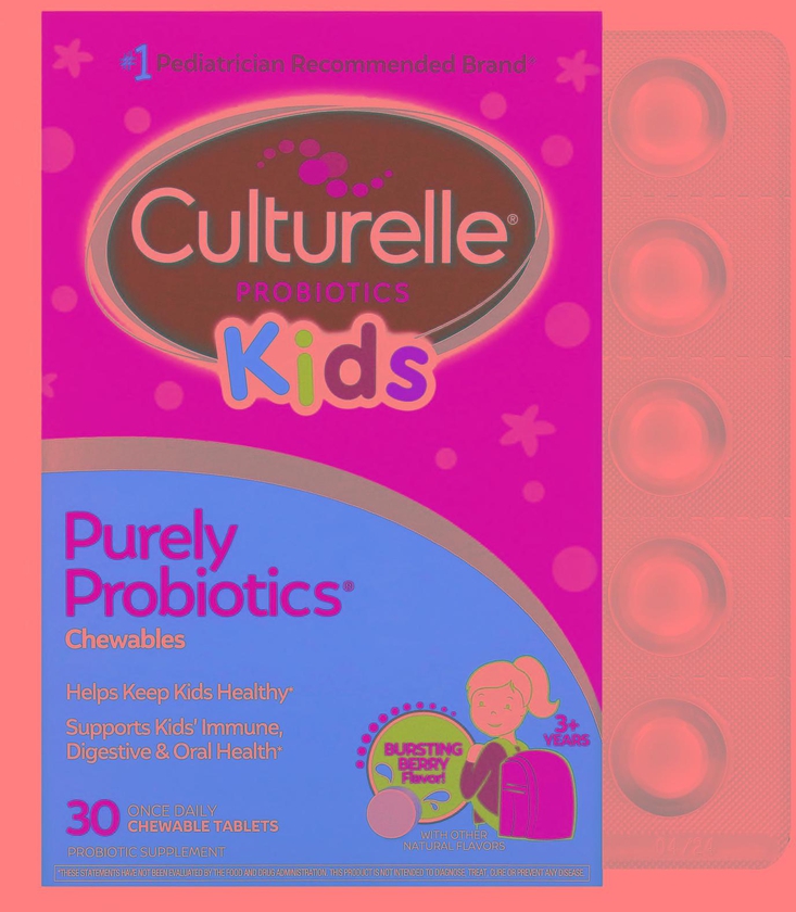 Culturelle (كالتورال)‏, أقراص بروبيوتيك نقية للمضغ للأطفال من عمر 3 سنوات فما فوق، نكهة التوت، 30 قرص قابل للمضغ