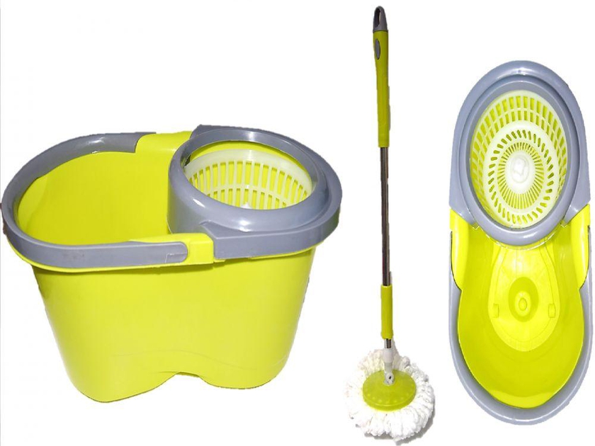 360º Spin Mop Plastic dry Bucket With Stick - yellow