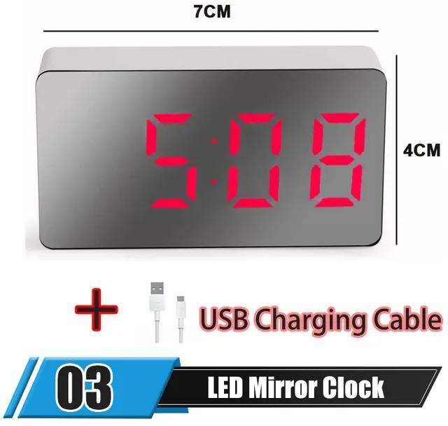 3.1-inch LED Mirror Table Clock Digital Alarm Snooze Display Time Night Light Desktop USB Alarm Clock Home Decor Gifts for Child