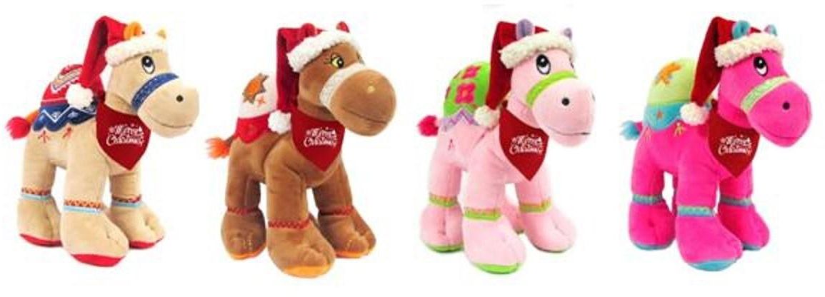 Bundle item - Beige + Brown + Pink+ Dark Pink camel with Santa hat with Merry Christmas print on red bandana, size 25cm.