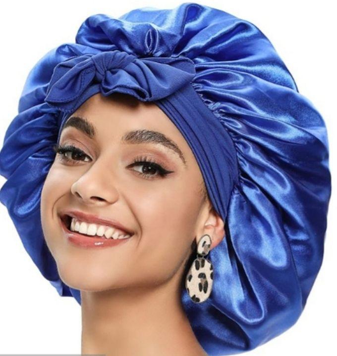 Satin Smooth RoyalBlue Satin Bonnet For Women Jumbo Hair Bonnet Stretchy Tie Band