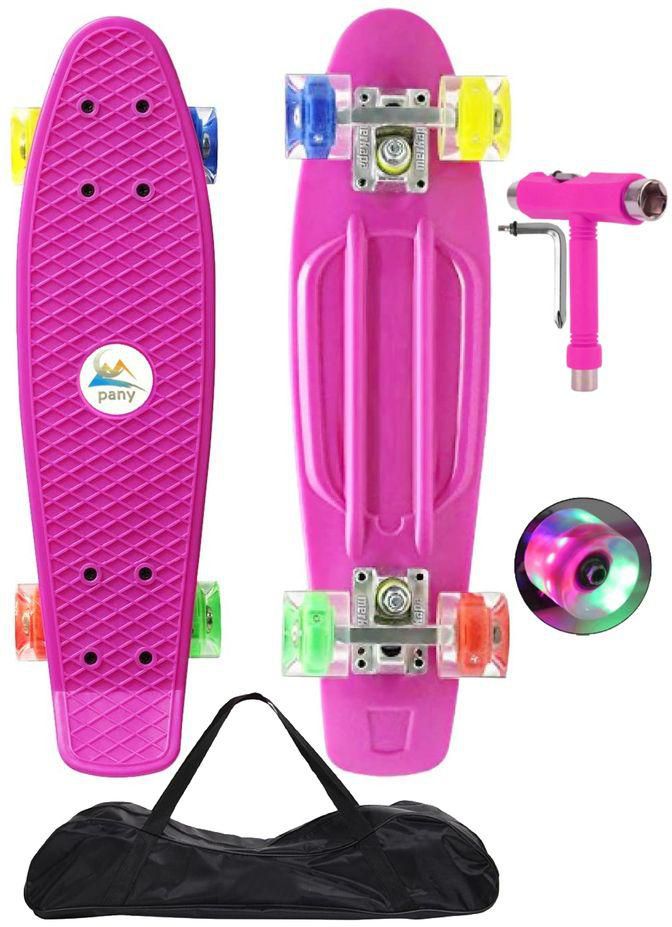 Pany 2206D Skateboard With Four Color Flash PU Wheels + CarryBag&Tool Pink