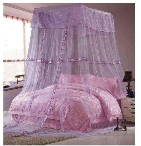 Square Top Mosquito Net Free Size For Double Decker And All Types Of Beds - PURPLE