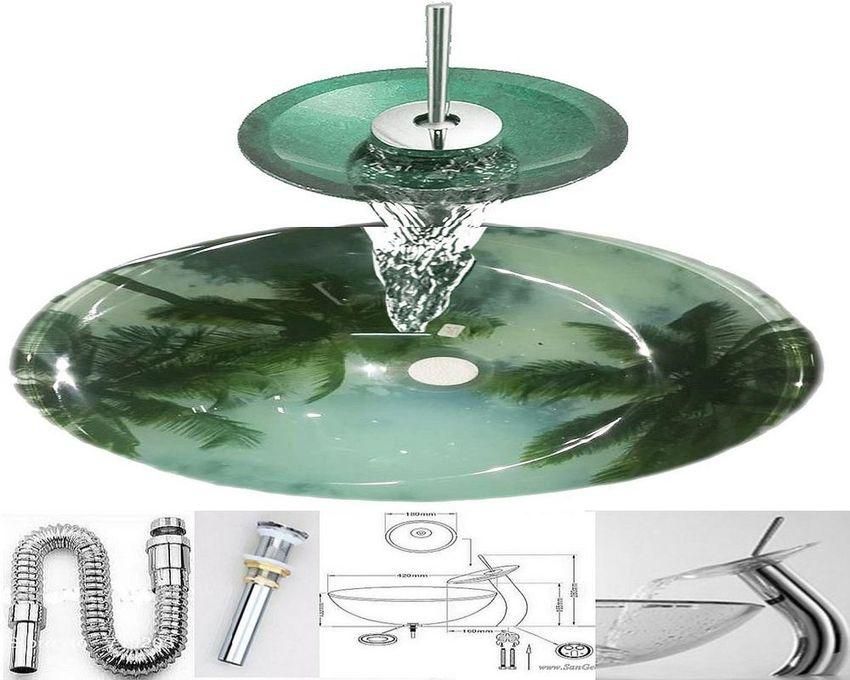 San George Design Glass Wash Basin With Waterfall Mixer + A Pop Up And Drain BBWMB 16