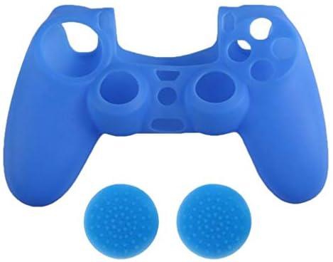 SKEIDO Silicone Game Controller Case and Thumb Stick Cover Cap for PS 4, Blue