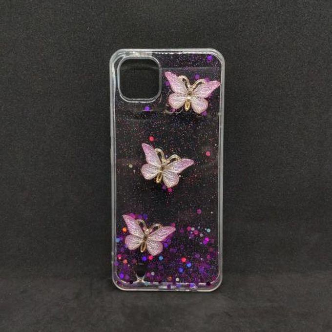 Transparent Glitter Back Cover Butterfly For Realme C20 - Fushia