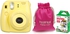 Fujifilm Instax Mini 8 Instant Film Camera Yellow with Dark Pink Pouch and 10 Film Sheet