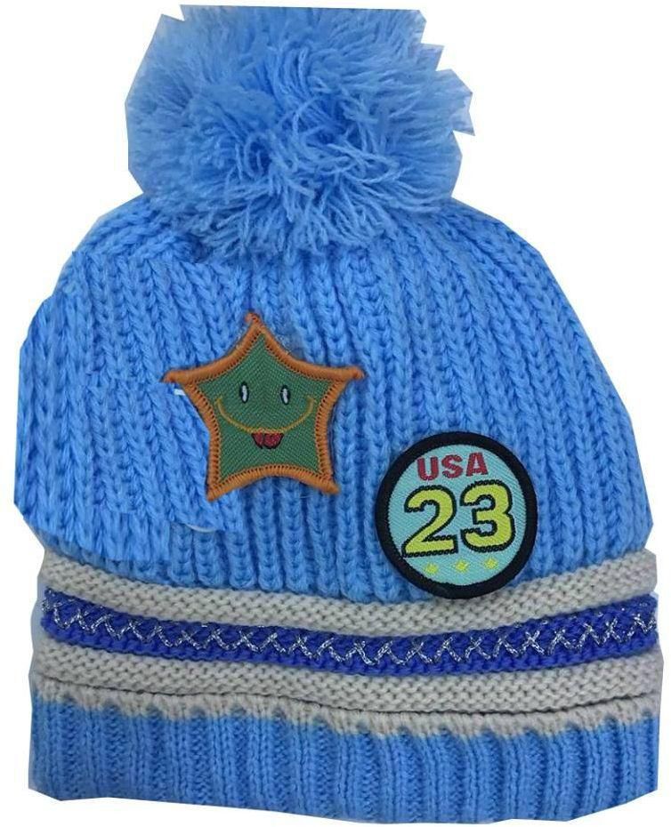Blue Wool Beanie & Bobble Hat For Kids