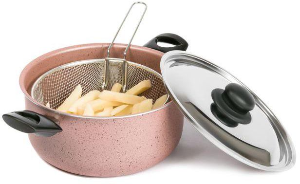 Lazord Granite Frying Pot With Frying Basket - 24 Cm - Cashmere